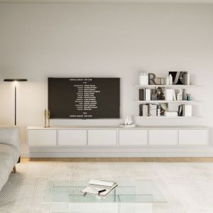 Selsey FRAMME – Meuble TV mural à six abattants 300 cm, blanc