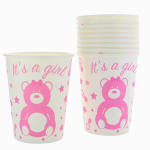 Ruedelafete Lot de 10 Gobelets Baby Shower GIRL en carton 25 cl