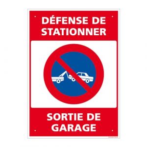 Panneau de signalisation prépercé PVC ou ALU rectangulaire + kit de fixation - Défense de stationner, sortie de garage - PVC 1 mm - 210 x 300 mm