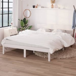 Image de VidaXL Cadre de Lit Bois de Pin Massif Blanc 120x190 cm UK Petit Double - Blanc