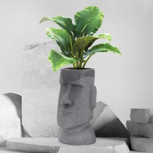 ML-Design Pot de Plantes/Fleurs Tête Île de Pâques, 26x23x43 cm, Gris, Polyrésine, pour Intérieur/Extérieur, Statue Massif, Grand Bu