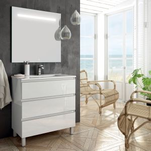-10% - Cosyneo - Meuble de salle de bain - PALMA et miroir Led STAM - 100cm