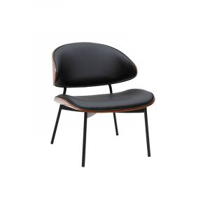 Miliboo Fauteuil noir, bois fonc&eacute; et m&eacute;tal noir fabulo