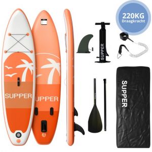 Supper Sup Board XL - Max. 220KG - Gonflable - Planche à pagaie - Étui étanche pour téléphone portable - Pompe - Palme - Leash - Sac de transport - 335 x 81 cm - Orange