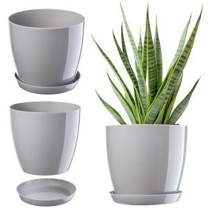 Pot de Fleur avec Support Couvercle en Plastique Pot de Fleur 18 cm Gris pour Fleurs - Kadax