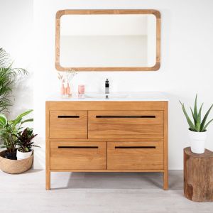 Wanda Collection Meuble salle de bain en teck et céramique solo 120 cm SIRA