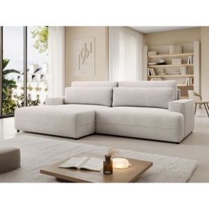 Canapé d'angle gauche convertible en tissu texturé beige BREGLIO