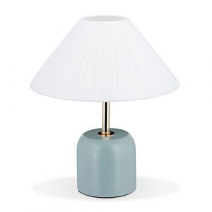 Relaxdays Lampe de table dans design retro, HxD 30 x 26 cm, douille E27, socle, abat-jour, bleu blanc