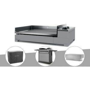 Forgeadour Plancha gaz Premium 60 acier avec couvercle, chariot et housse Gris