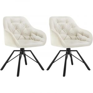 WOLTU Lot de 2 Chaises Salle à Manger Pivotante, Chaises Cuisine en Velours + Métal, Chaises à Haut Dossier, Chaises Scandinave, Crème