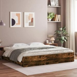 VidaXL Cadre de lit à tiroirs chêne fumé 160x200 cm bois d'ingénierie, lit, lit de rangement, cadre de lit double, lit double