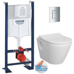 Grohe Pack WC Bâti Autoportant Rapid SL + WC sans bride Integra + Abattant softclose + Plaque chrome (ProjectIntegraRimless2-1)