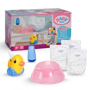 Zapf Creation BABY born 838365 Lot de Pots pour poupées de 43 cm avec Couches, boîte de crème et Canard Berta comme Distributeur de Papier