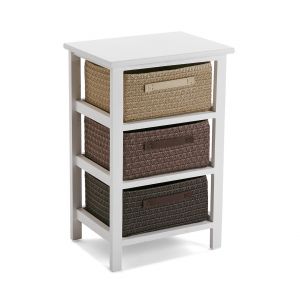 Image de Versa Meuble de Rangement Blanc avec 3 Paniers Marron et Beige LIMO