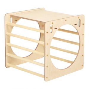Activity Cube en bois aux couleurs naturelles Structure / Cadre d'escalade d'intérieur pour enfants Jouets Montessori Marron Katehaa