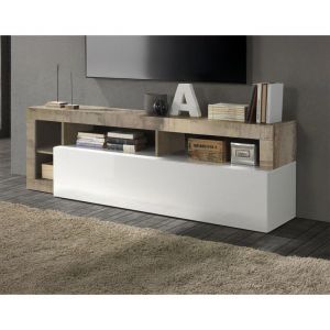 Bestmobilier - Lou - meuble tv - 1 porte - 184 cm - blanc / beige