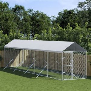 VidaXL Chenil d'extérieur pour chiens avec toit argenté 2x10x2,5 m, chenil pour chiens, cage pour chiens, cage pour animaux de compagnie, niche
