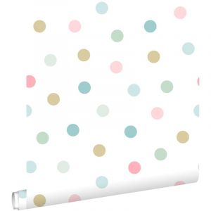 Papier peint à motif de petits points rose, bleu, vert et or - ESTAhome