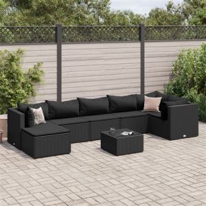 VidaXL Salon de jardin 8 pcs avec coussins noir résine tressée, ensemble de canapés d'extérieur, canapé d'angle de jardin, salon de jardin d'angle 3308235