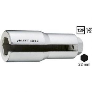 Image de Hazet Douille pour la sonde lambda - Carré creux 12,5 mm (1/2 pouce) - Profil à 6 pans extérieurs - Taille: 22 - Longueur totale: 110 mm - 4680-3