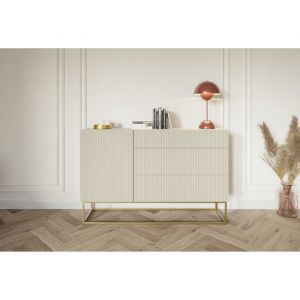 Image de Commode &agrave; une porte avec tiroirs - SELSEY - Veldio - 140 cm - Taupe (Gris-Beige)