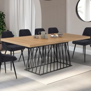 Idmarket Table à manger extensible rectangle YUNA 6-10 personnes plateau bois et pied filaire en métal noir 160 - 200 cm