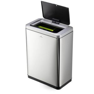 Durable Poubelle Automatique No Touch Duo 2 x 20 L - Ouverture sans Contact - Deux Bacs Amovibles pour S&eacute;parer les D&eacute;chets - Argent M&eacute;tallis&eacute;