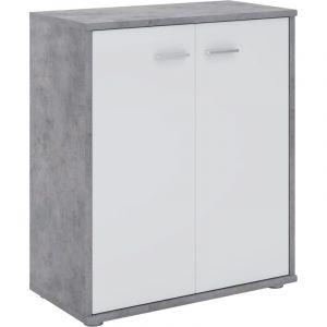 Idimex Buffet FIRMIN, commode meuble de rangement avec 2 portes, en mélaminé décor béton et blanc mat