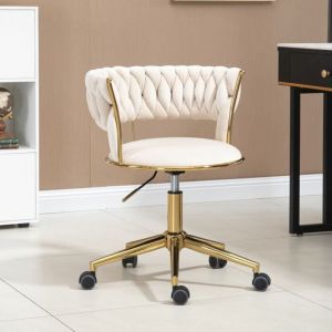 Oem Fauteuil design avec Si&egrave;ge R&eacute;glable, Pivotant 360&deg;, Fauteuil de salon avec 5 roulettes, Chaise pour Salon ou Conference, Ivoire