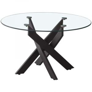 Table basse ronde JESSY pieds m&eacute;tal noir et plateau en verre 80 cm - Transparent