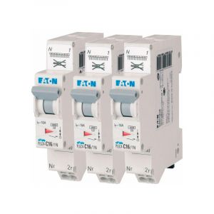 Eaton Lot de 3 disjoncteurs auto 16A PLG, Ph+N, borne &agrave; ressort, 4,5kA (EN 60898) courbe C