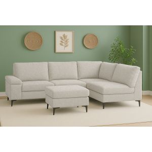 Concept-Usine Canapé D'angle 4/5 Places En Tissu Chenille Beige Avec Pouf Colchester