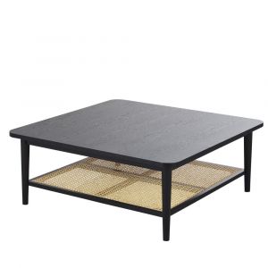 Maisons du monde Table basse 2 plateaux noire et cannage en rotin L100