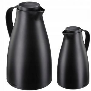 Leifheit Pichet isotherme 1L Harmonic, Pichet thermos café et thé 100% étanche, Thermos café chaud jusqu'à 24h, ouverture fermeture et versement d'une seule main, thermos design sans BPA, noir