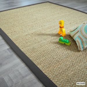 Décoweb Tapis Jonc de mer Varana panama ganse coton anthracite (140x200 cm)