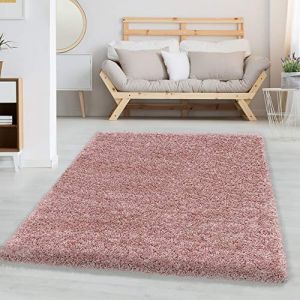 Carpetsale24 Uni Tapis de Salon Shaggy Uni Tapis Rose pastel 140x200 cm Chambre Tapis Poil Long Moelleux et Doux