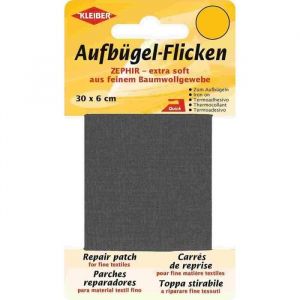 Kleiber 30 x 6 cm Ruban Coton thermocollant r&eacute;paration tr&egrave;s Fin et Souple, Gris fonc&eacute;