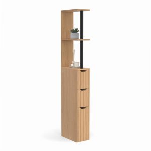 Idmarket Meuble WC étagère bois JULIETTE 3 portes lattes tasseau bois coloris chêne
