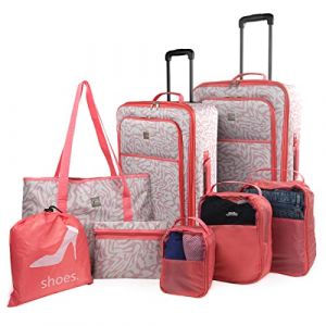 ITACA - Set Valise Souples à 4 roulettes - Lot Valise Tissu à Roulette - Sets de Bagages pour soute Avion, Soldes sur Set de valises à roulettes. Verrouillage à Combinaison 771800, Beige-Corail