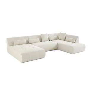 Onyx - canapé panoramique d'angle droit - 7 places - en tissu mailles 3D - Beige