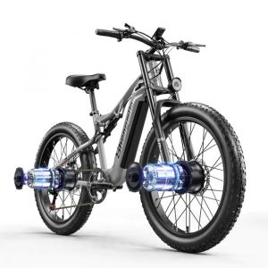 Vélo Électrique Shengmilo S600 Gris 2000w Double Moteurs 17.5ah Samsung Batterie Électrique 26 "Pouces Max 50km/H Fat Bike Vtt