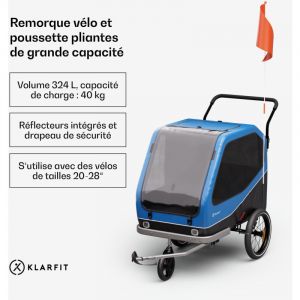 Klarfit Remorque de vélo hybride maison/cargo très spacieuse 334 l, construction solide en acier avec réflecteurs intégrés - idéale pour transporter votre