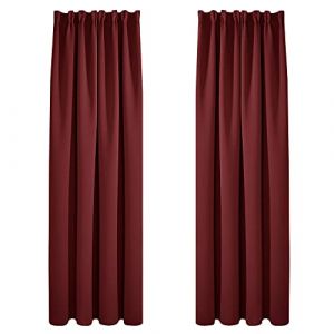 Lot de 2 Rideaux Occultants Isolants Thermiques avec Galon Fronceur, Grande Taille, 140x245 cm, Rouge - Rouge - Deconovo
