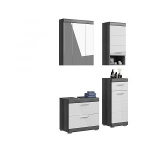 Ensemble salle de bain SCOTT – Meuble sous vasque, colonne et miroir avec rangement