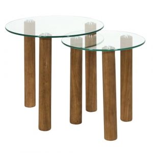 HOME DECO FACTORY - HD0554, Table Gigogne Ronde en Verre Trempé - Design Moderne et Élégant - Optimisation de l'espace - Facile à Entretenir - 50x50 cm - Couleur Marron