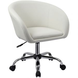 Décoshop26 Fauteuil à roulette tabouret chaise de bureau blanc BUR09021