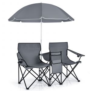 Image de Chaise de p&ecirc;che double Coast avec parasol - Max. 120 kg - 161 x 55 x 85 cm - Gris