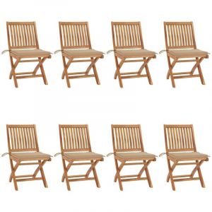 VidaXL Lot de 8 chaises de jardin en bois de teck avec coussins beiges