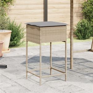 VidaXL Tabourets de bar jardin avec coussins lot de 2 beige poly rotin, tabouret, tabouret de bar ext&eacute;rieur, chaise de bar, tabouret de jardin