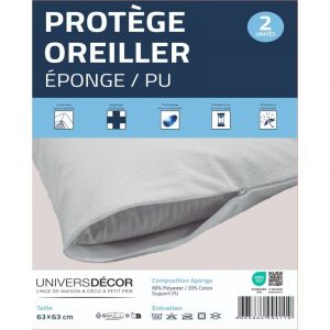 Univers d&eacute;cor Lot de 2 prot&egrave;ge oreiller &eacute;ponge imperm&eacute;able absorbant 63 x 63 cm